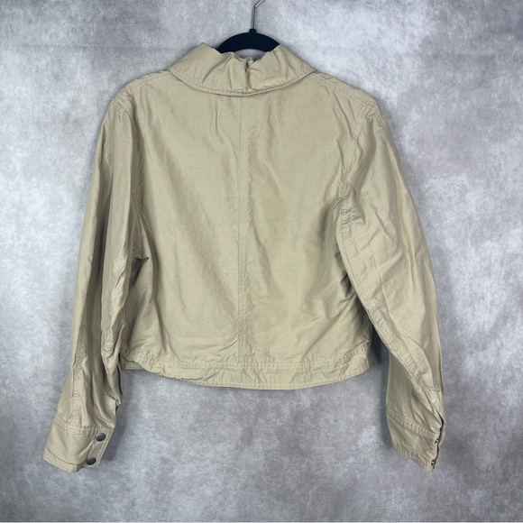 COS Linen Cotton Twill Snap Button Crop Jacket In Beige Size 8 - Picture 6 of 7